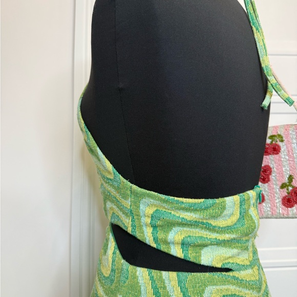 ZARA ZIG ZAG GREEN CUT OUT DRESS 70s FUNKY MEDIUM JACQUARD BLOGGER - Picture 5 of 5
